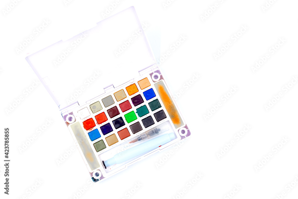 Watercolor Paint Sketchers Pocket Box isolated on white background Watercolor Paint Sketchers Pocket Box isolated on white background