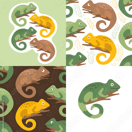 Chameleons seamless patterns and prints