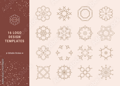 Geometric vector icons, floral modern logo design templates collection. Trendy linear style clip art illustrations set. Design concept for company logotype, beauty, fashion industry. Editable strokes.