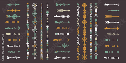 Tribal arrow set. Ethnic vector design collection. Boho elements for tattoo, stickers, t-shirt, bag, clothes.