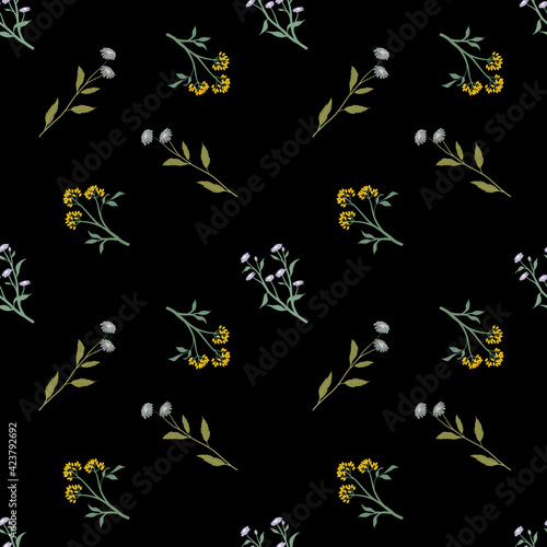 seamless pattern with Vintage yellow and purple flowers,floral drawing wallpaper,prints 