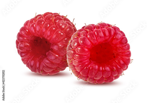  Raspberry with leaf isolated on white.