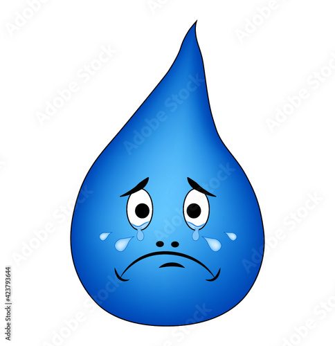 Caricatura sobre la gota de agua, triste y llorando
