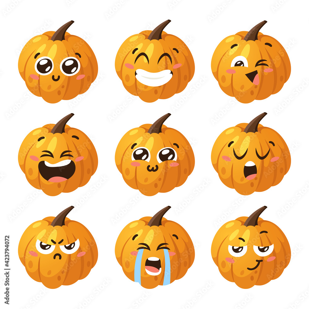 Cartoon Character Emoji Pumpkin. Hand drawn stylish vegetable. Vector artistic drawing fresh organic food Emoticon. Summer Vegan Illustration Spice Season Cartoon Character Emoji Pumpkin. Hand drawn stylish vegetable. Vector artistic drawing fresh organic food Emoticon. Summer Vegan Illustration Spice Season