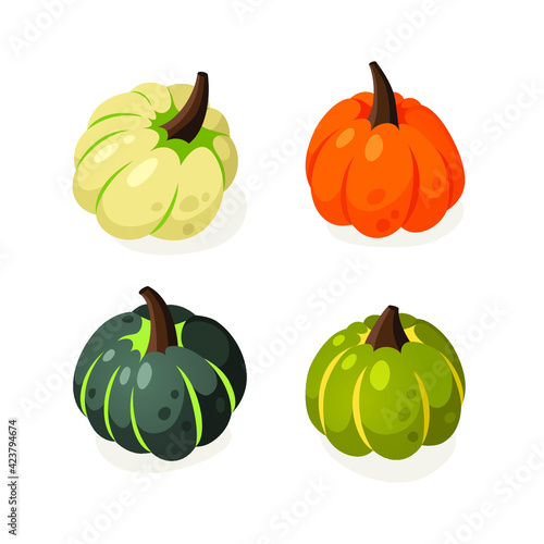 Cartoon Pumpkin Spice Season Image. Hand drawn stylish vegetable. Vector drawing fresh organic food. Summer illustration vegan ingrediens for smoothies or Pie