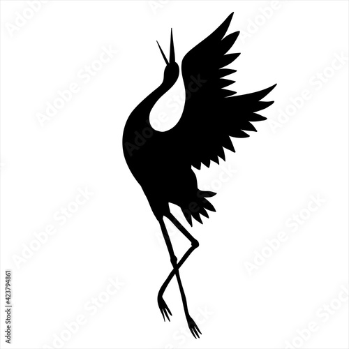 The silhouette of a flying crane on a white background.