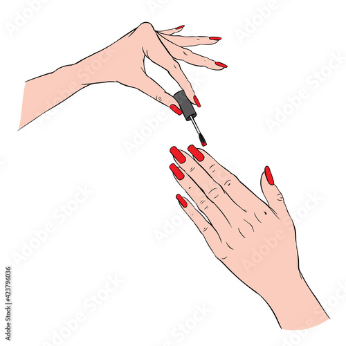 Woman hands with elegant manicure and polished nails.Nails art salon.