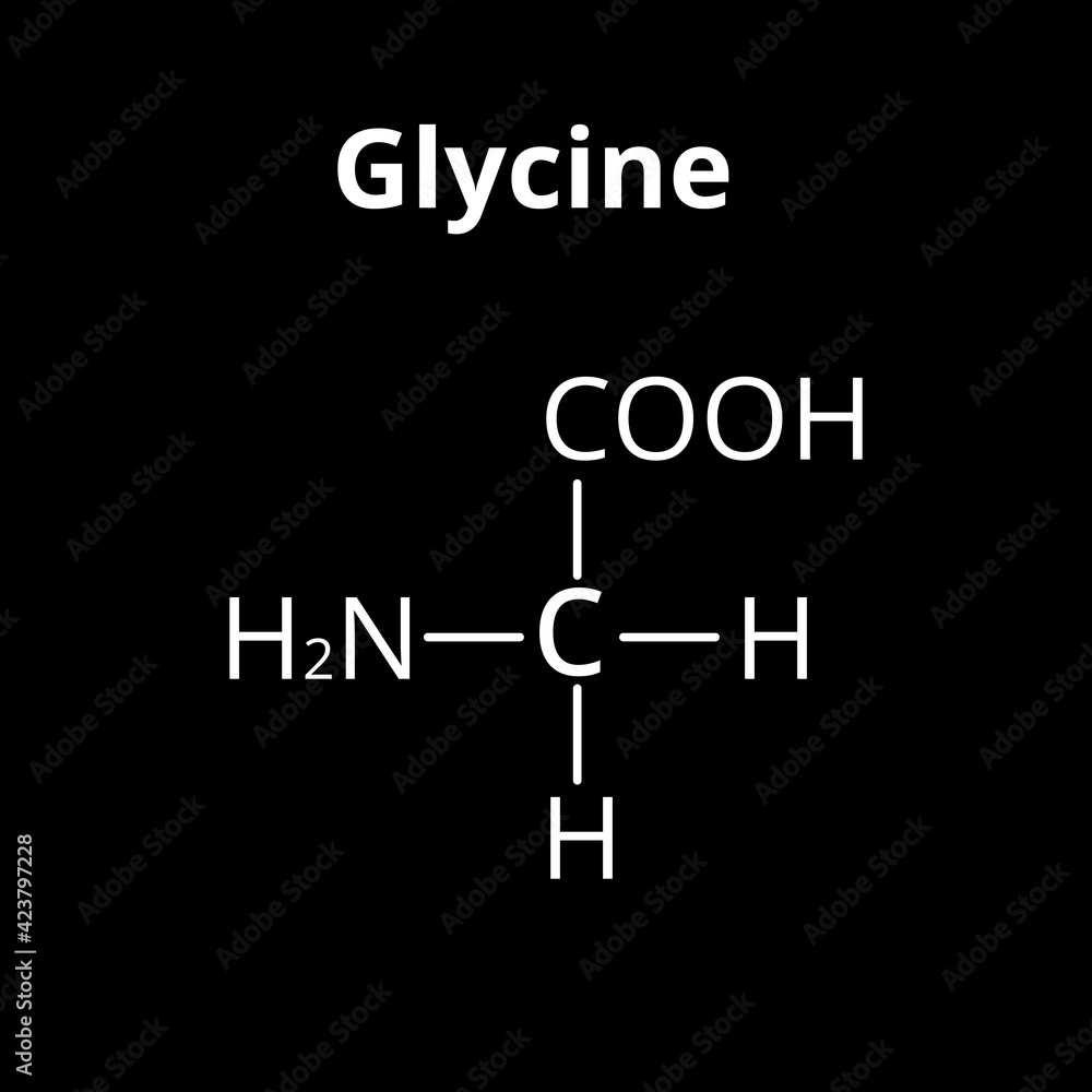 Amino acid Glycine. The chemical molecular formula of glycine is an amino acid. Vector illustration on isolated background Amino acid Glycine. The chemical molecular formula of glycine is an amino acid. Vector illustration on isolated background
