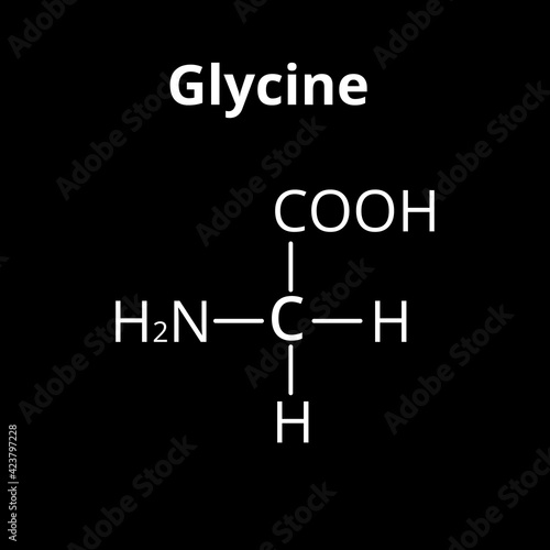 Amino acid Glycine. The chemical molecular formula of glycine is an amino acid. Vector illustration on isolated background