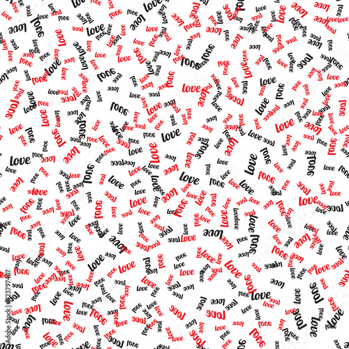 Seamless pattern with the word Love written in black and red. Vector Illustra...