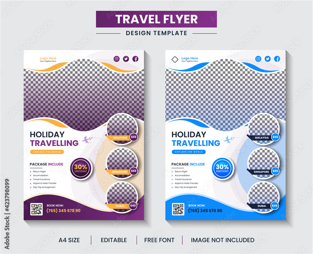 Corporate Business Brochure Template or Flyer design for Tour and Travel Business concept vector premium