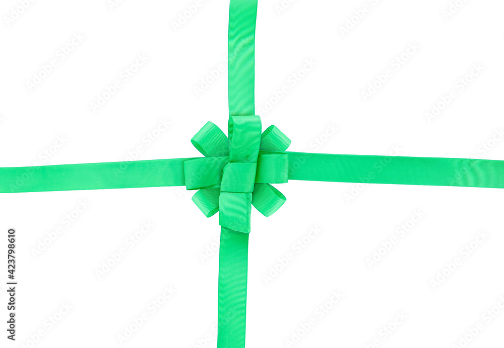 Green silk ribbon on a white background. Festive concept. Gift box decoration Green silk ribbon on a white background. Festive concept. Gift box decoration