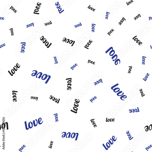 Seamless pattern with the word Love written in black and blue. Vector Illustr...