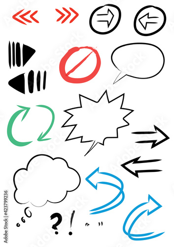 Selection of vector icons symbols, Arrows, speech bubbles, recycling, Fast forward, Rewind, no entry, punctuation