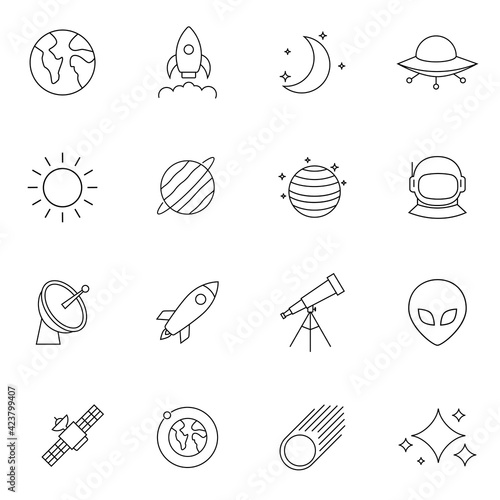Space and astronomy thin line icons. Symbol, logo illustration. Web design, mobile app.