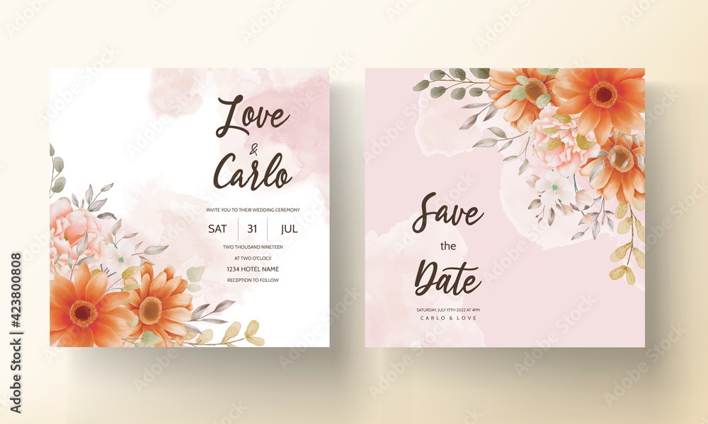 Beautiful watercolor floral wedding invitation card template design