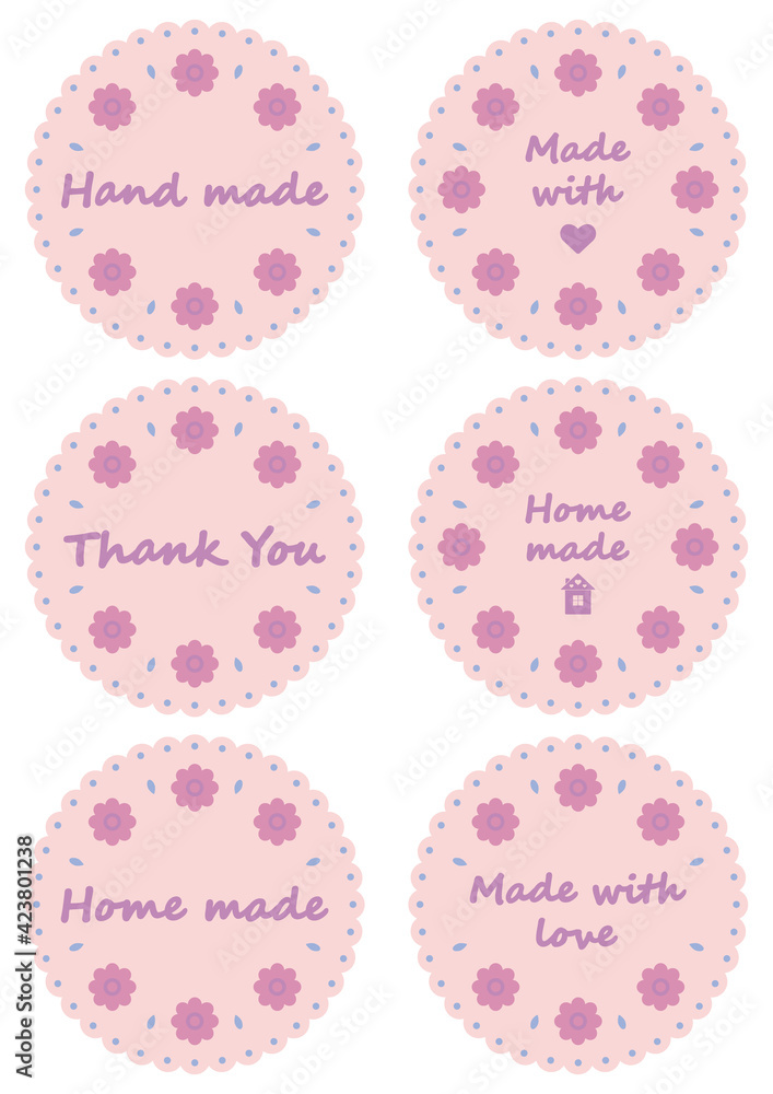 Set of cute sticker badges for hand made products. Design template for print