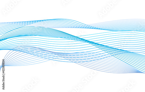 Abstract wave from curved lines of blue color on white background. Vector Illustration