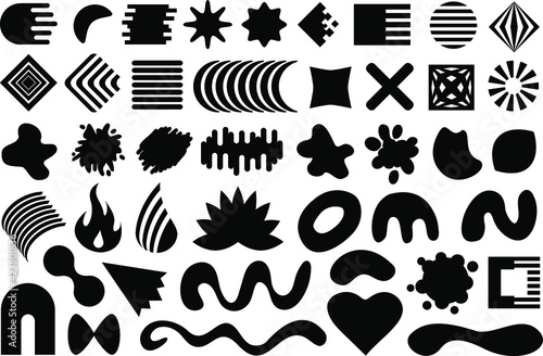 Vector geometric shapes set. Collection of black flat design elements isolated on white background.