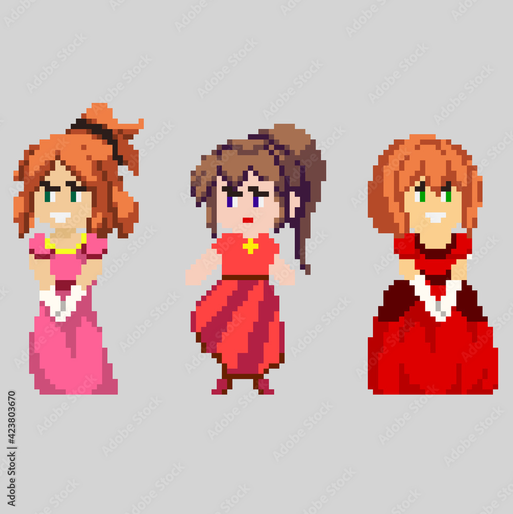 Fototapeta premium Set of pixel characters in art style