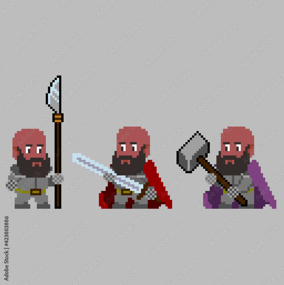 Set of pixel characters in art style Set of pixel characters in art style