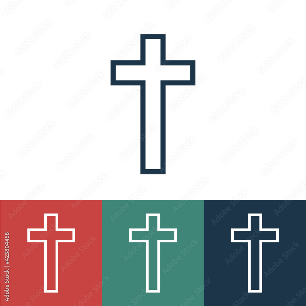 Linear vector icon with catholic cross