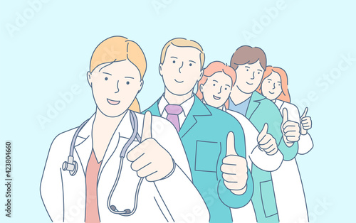 Healthcare, hospital and medical concept. Young team or group of doctors professional world medical staff practitioner.
