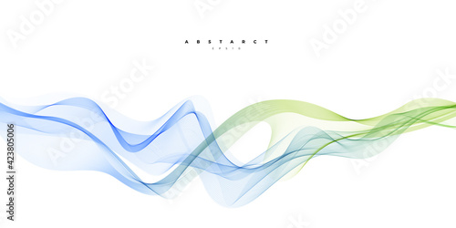 Wave vector element with abstract blue and green lines for website, banner and brochure, Curve flow motion illustration, Transparent vector lines, Creative background design.