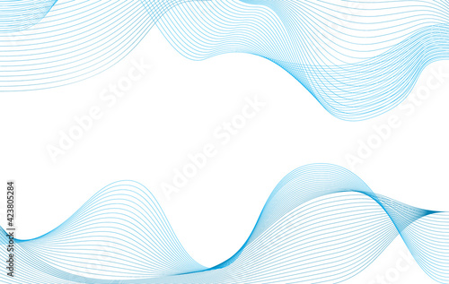 Abstract wave from curved lines of blue color on white background with place for text. Vector Illustration