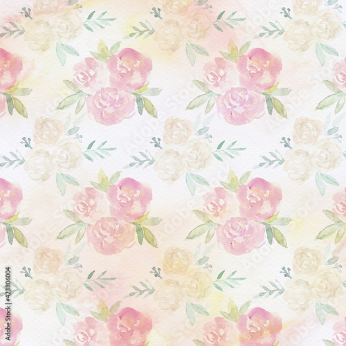 Wallpaper Mural Watercolor roses pattern. Hand draw vintage roses pattern Torontodigital.ca