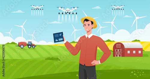 Smart farm with drone control. Tech agro company.