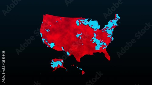 CGI motion graphic of blue light spreading on red USA map. Covid-19 vaccination map concept. Curing contagious illness across states