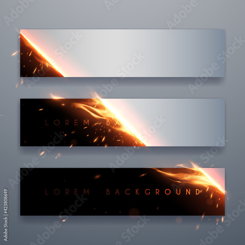 Banners with fire and sparks effect