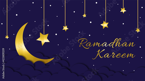 Dark blue Ramadhan Kareem background Vector for presentation, wallpaper, greeting card, creative content, thumbnail. social media, hampers card, brand promotion, celebration, and youtube