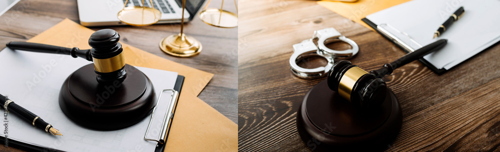 justice and law concept.Male judge in a courtroom on wooden table and Counselor or Male lawyer working in office. Legal law, advice and justice concept. justice and law concept.Male judge in a courtroom on wooden table and Counselor or Male lawyer working in office. Legal law, advice and justice concept.
