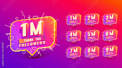 Set collection Thank you followers, peoples online social group, happy banner celebrate, Vector