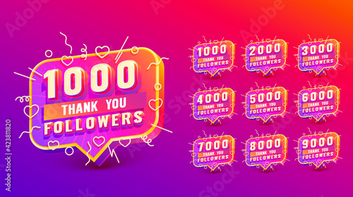 Set collection Thank you followers, peoples online social group, happy banner celebrate, Vector