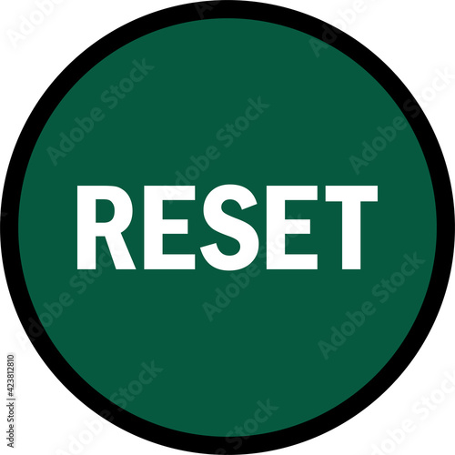 Reset button icon sign. White on green circle background. Signs and symbols.