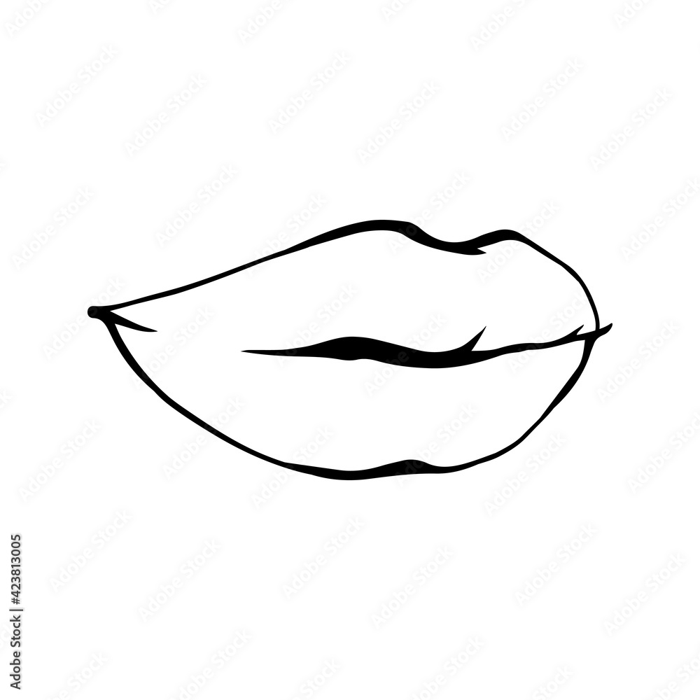 Sexy plump lips kiss isolated line art, Hand drawn illustration, Vector sketch Sexy plump lips kiss isolated line art, Hand drawn illustration, Vector sketch