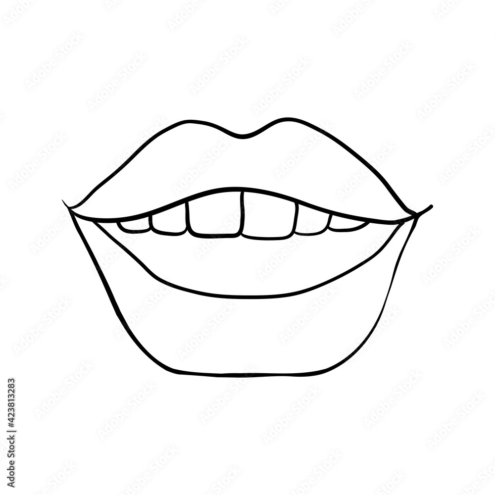 Sexy plump lips kiss isolated line art, Hand drawn illustration, Vector sketch Sexy plump lips kiss isolated line art, Hand drawn illustration, Vector sketch