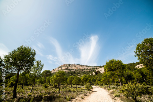 View of Mount Arabi with clouds in the sky, Yecla, Murcia, Spain