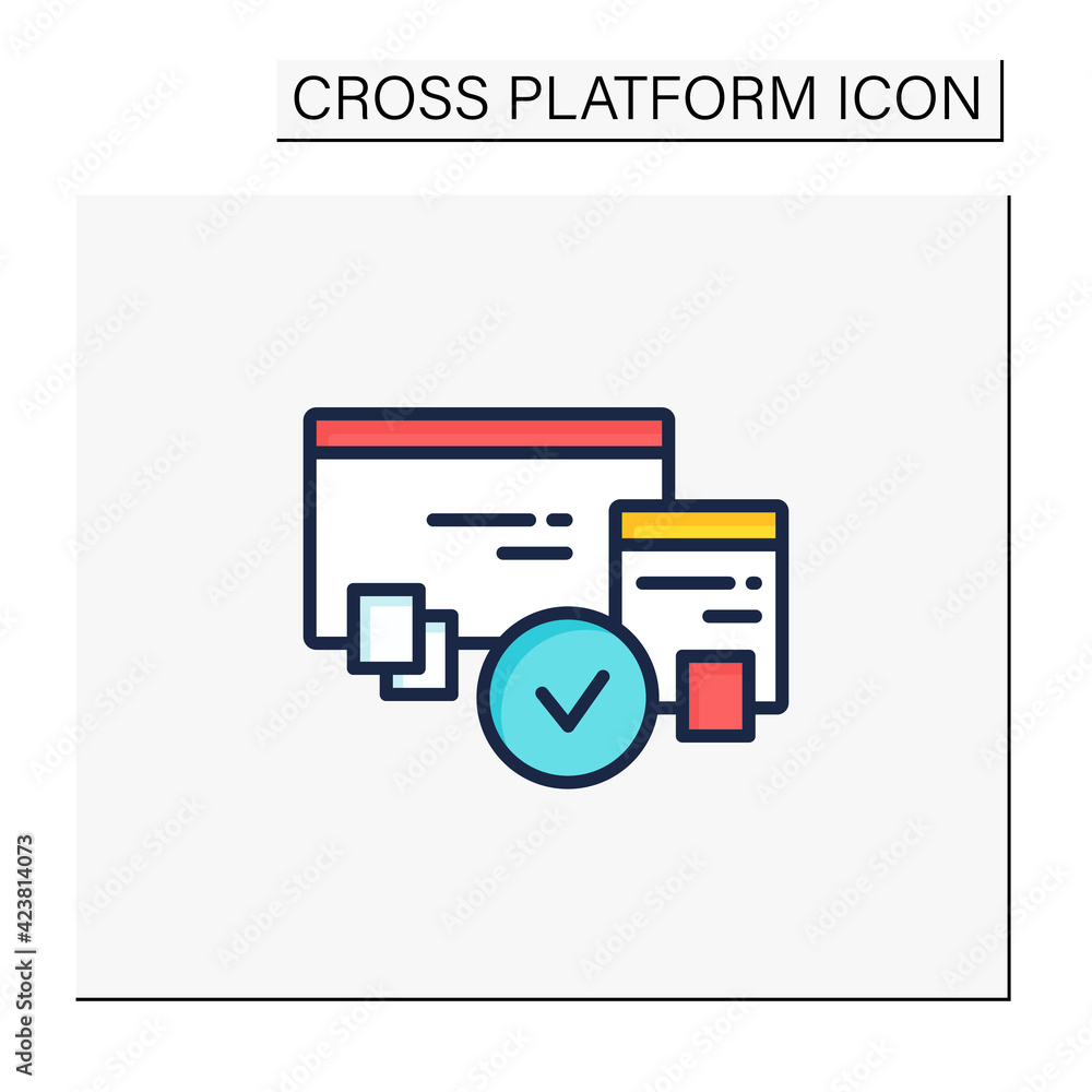 Fototapeta premium Cross browser compatibility color icon. Synchronizing all data in different devices. Sharing data. Digitalization concept. Isolated vector illustration