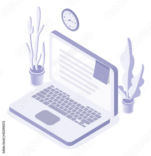 Online self-isolation studying or working at home concept with laptop