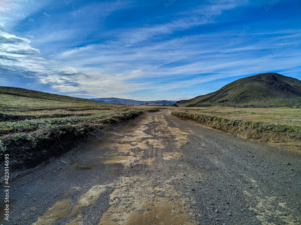 Gravel road in Landmannalaugar, Fjallabak Nature Reserve, Iceland, Europe