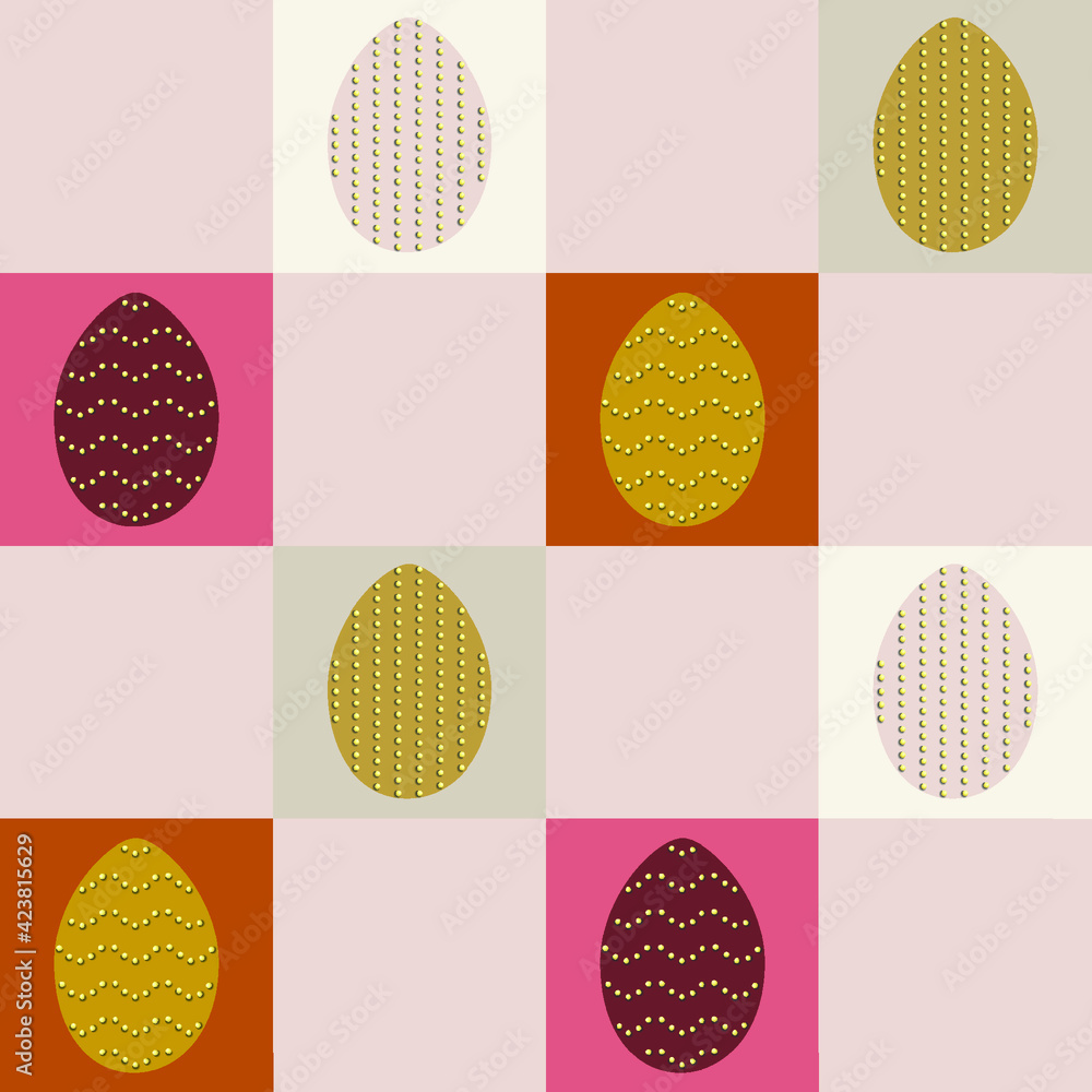 Seamless easter egg in spring colorful and gold pattern