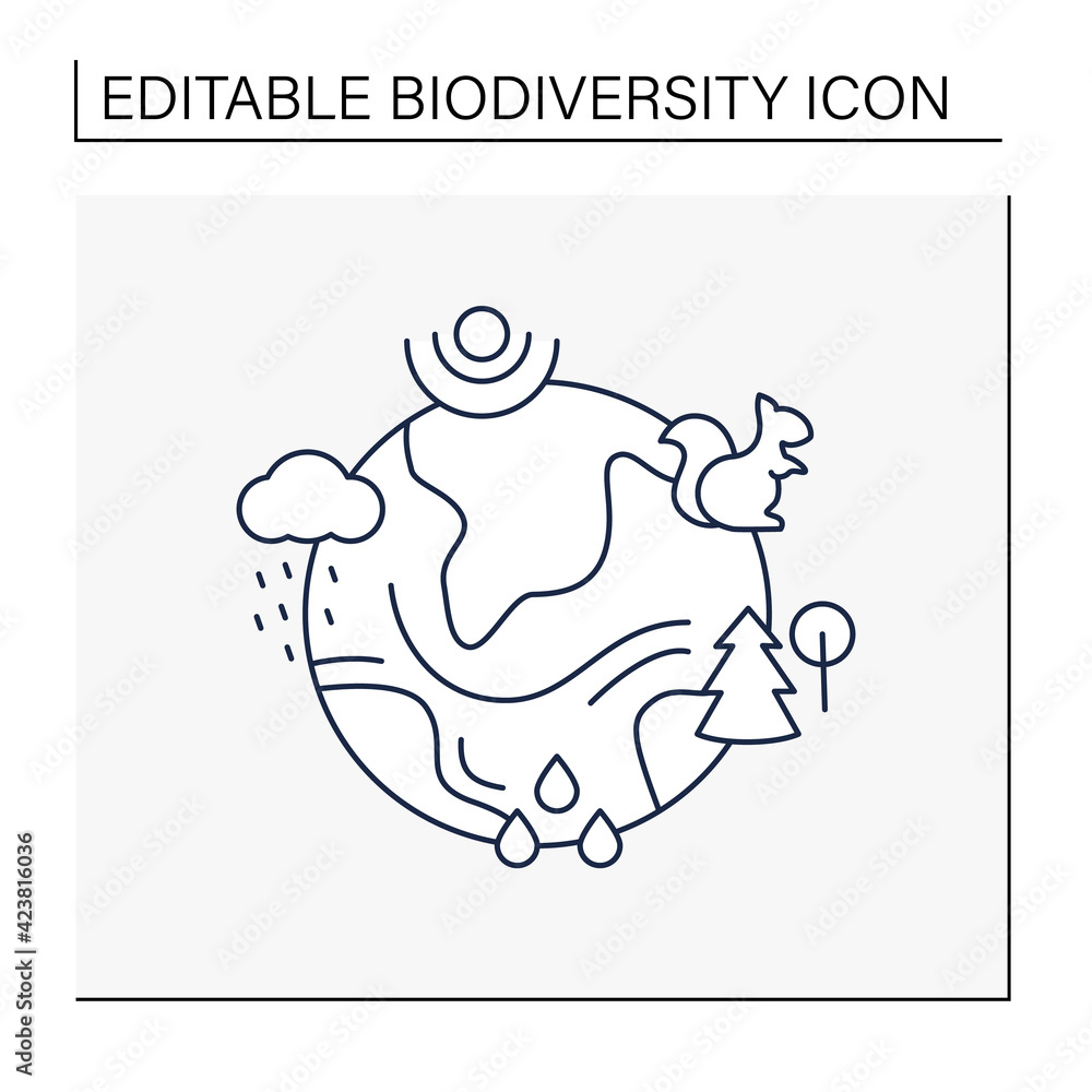 Ecosystem line icon. Living community of organisms. Consist of ...