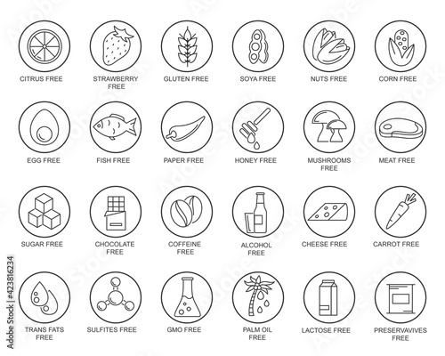 Allergen Ingredients Sign Thin Line Icon Set. Vector