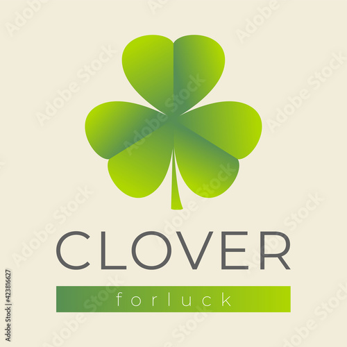 Abstract green clover logo four leaves heart shape,icon irish shamrock luck,sign ecological business company,symbol nature eco.Graphic design template.Simple clean vector logotyp isolated illustration