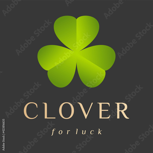 Abstract green clover logo four leaves heart shape,icon irish shamrock luck,sign ecological business company,symbol nature eco.Graphic design template.Simple clean vector logotyp isolated illustration