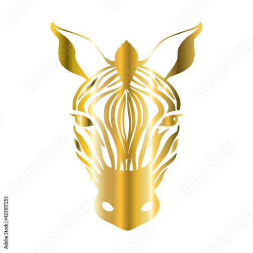 Stylized golden zebra isolated on a white background
